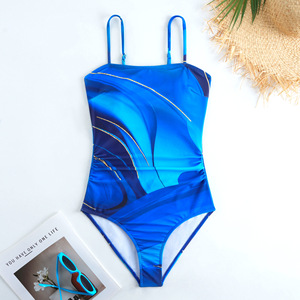 JSN 2026 Nuovo Set Personalizzato di Costumi da Bagno Coordinati, Costume Intero e Copricostume, Costume Blu Sfumato con Dettagli Dorati, Bikini Due Pezzi - Product Image 4