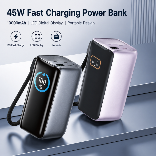 OEM Custom Logo 10000mAh 45W PD Fast Charging Power Bank LED Digital Display USB C Portable Charger for Phone Laptop