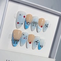 Tacana 10 faux ongles à presser, style français, motif cœur cerise, doux et féminin, faits à la main, haute qualité, couverture complète, en ABS