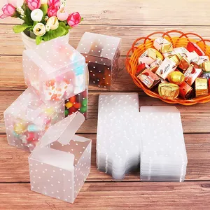 Small Clear PVC Plastic Cube Box Wedding Favor Sweet Chocolate Candy Packaging Gift Box With White Polka Dot