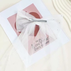 Vintage semplice principessa <span class=keywords><strong>accessori</strong></span> <span class=keywords><strong>per</strong></span> <span class=keywords><strong>capelli</strong></span> da sposa velo da sposa <span class=keywords><strong>con</strong></span> maglia di perle fiocco e pizzo Appliques bianco Hairpin velo - Product Image 4