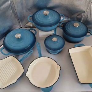 7pcs Modern Enamel Cast Iron Cookware Set Multi-Layer Base Multi-Function Non-Stick Frying <b>Pan</b> <b>and</b> Stew <b>Pot</b> for Home Kitchen Use - Product Image 5