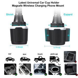 <b>Magnetic</b> Fast Charging Car Cup Holder 15W Retractable Storage Phone Mount for Front Seat PC <b>Material</b> Black Silver - Product Image 2