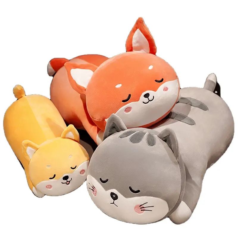 2023 Wholesale Cartoon Plush Long Pillow Cat Animals Stuffed Soft Toys Comfort Plush Pillow Long Cat