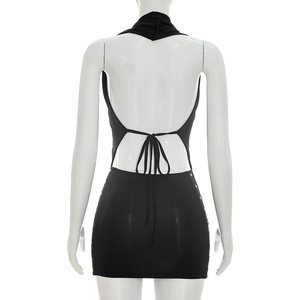 Viviblook D26ST168 Women Summer Skirt <b>Set</b> New <b>Sexy</b> Sleeveless Halter Swinging Collar Lace Up Tank Top Mini Bodycon Skirt Two Pie - Product Image 3