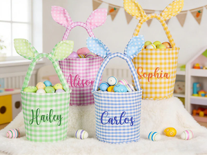 Panier de Pâques brodé personnalisé pour enfants, panier lapin avec nom, panier de chasse aux œufs de Pâques, <span class=keywords><strong>premier</strong></span> cadeau de Pâques pour filles et garçons - Product Image 3
