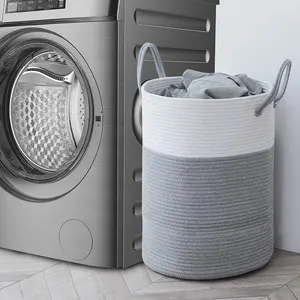 짠 나일론 접을 수있는 세탁 바구니 가방 더러운 옷 핸들 접이식 세탁 빈 폴리 프로필렌 코튼 로프 바구니
