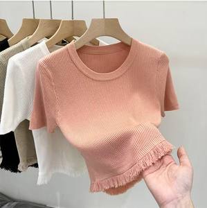 Femmes confortable col rond glands pull doux confortable à manches courtes respirant et design haut de gamme en gros - Product Image 4