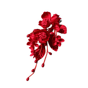 New wine-red floral handmade 3D minimalist toast dress headdress clip <b>wedding</b> ancient style cheongsam bridal hair <b>accessory</b> - Product Image 5