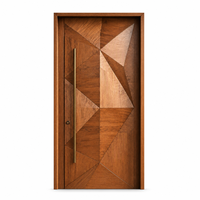 Porte d'entrée en bois grainé avec poignée triangulaire géométrique en bronze, porte d'entrée moderne pour villa, appartement ou maison