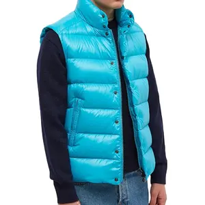 Winter Men Down Filled Nylon Vests Zipper Placket Welt Pockets Custom Warm Mens Gilets