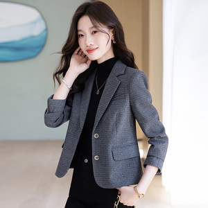 Women's Wool Blazer Gray Solid Color Slim Fit Anti-Wrinkle Suit Jacket For Spring Autumn - Product Image 3