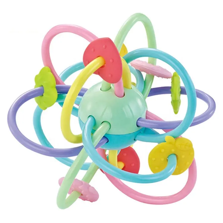 food grade chew smooth flexible silicone teether ball tubes and baby rattle toy