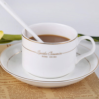 Vente en gros de sets de tasses à café et de soucoupes à 6 pièces, design européen personnalisé, bordure dorée, pour le thé de l'après-midi