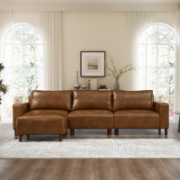 Canapé modulaire sectionnel en cuir PU brun de luxe, design en forme de L, 2/3 places, pour hôtel, salon