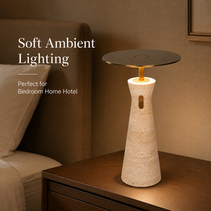 Natural Yellow Travertine Rechargeable <b>Touch</b> Table Lamp Custom Cordless Stone Desk Lamp for Hotel Home Restaurant <b>Lighting</b> - Product Image 2