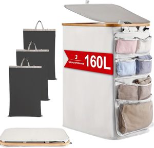 Cesto de Ropa Sucia Plegable de Gran Capacidad, de Tela de Bambú, con Tapa y Bolsa Interior Extraíble para Ropa Sucia - Product Image 4