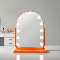 Modern Arch Vanity Mirror LED Display Screen Adjustable Brightness Touch Switch Freestanding Metal Glass Construction Makeup