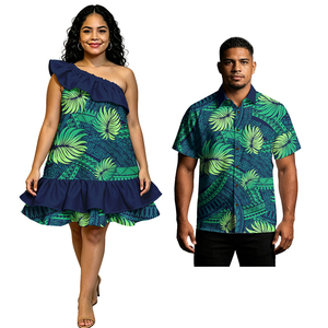 Nuevo Conjunto <span class=keywords><strong>de</strong></span> Pareja a Juego Estilo Polinesio: Camisas <span class=keywords><strong>de</strong></span> Botones para Hombre y Vestido para Mujer, Estilo Hawaiano del Pacífico, Personalizado - Product Image 2