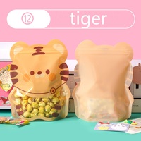 Sachet refermable à fermeture éclair avec fenêtre transparente, forme d'animal de dessin animé mignon, brillant, résistant à l'humidité, faible MOQ, pour emballage de snacks