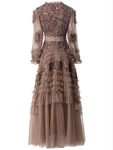 Gaun Malam Ukuran Besar 2024 Musim Gugur Musim Dingin Pesta Prom Wanita Gaun Maxi Lengan Panjang Berpayet Jala Renda Patchwork Festival 3XL - Product Image 2