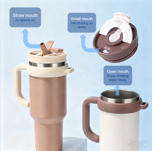 Nouvelle tasse isotherme à double paroi en acier inoxydable 304 noir moderne de 40 oz, anti-fuite, avec couvercle de paille pliable, gobelets de voiture - Product Image 2