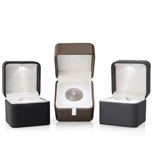 Drawer <b>Box</b> Base an Lid Packaging New Creative PU Leather LED Light Valentine's Day Proposal Ring <b>Box</b> with Loupe Factory - Product Image 4