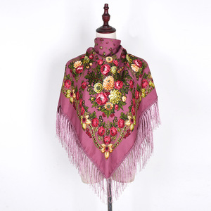 Rétro russe imprimé floral 90x90cm tête cou écharpe Bandana cheveux Wrap gland châles pour les femmes - Product Image 4