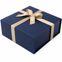 Boîte cadeau magnétique bleu marine de luxe avec ruban et nœud, boîte pliable en carton rigide, emballage de luxe pour vêtements