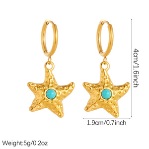 Pendientes Colgantes con Forma de Estrella de Mar de la Serie <span class=keywords><strong>Dina</strong></span> Starfish con Incrustaciones de Turquesa, Chapados en Oro de 18K, Acero Inoxidable, Joyería Moderna para Mujer - Product Image 6