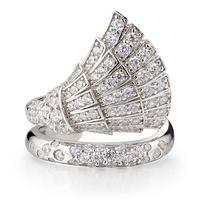 Mode Zircon Plume Anneau Bijoux 925 Sterling Silver Plume Fan Anneaux pour Femmes