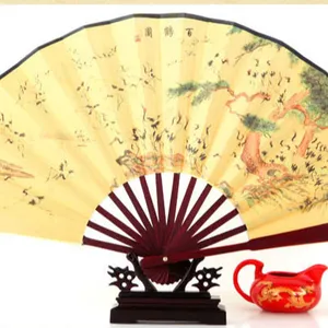 New Design Custom Yellow Silk Chinese Style Design Bamboo Folding Hand Fan For Men Holding Decoration