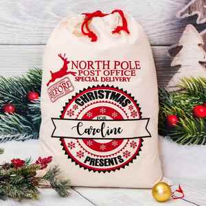 Custom <b>Large</b> Santa Sack Personalized 50*70Cm North Pole Express <b>Christmas</b> Canvas Drawstring <b>Gift</b> <b>Bag</b> for Xmas Collection - Product Image 3