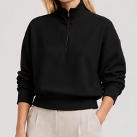 Sweat-shirt décontracté en molleton de coton pour femme, col montant zippé 1/4, idéal pour l'automne