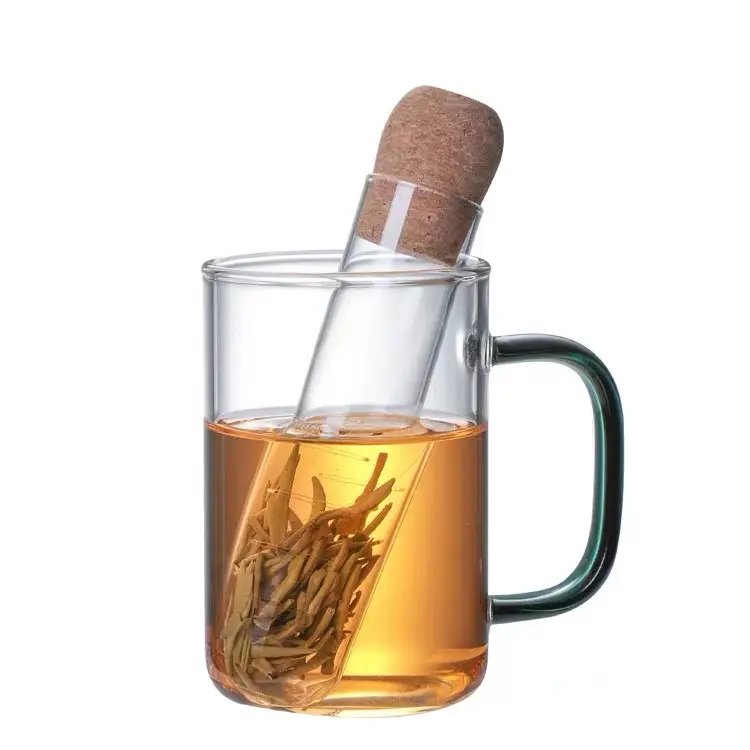 Wholesale Eco-Friendly Unique Tube Shape Durable Borosilicate Glass Tea unique glass tube tea infuser with cork lid