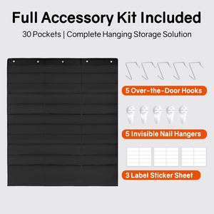 30 Pockets Hanging Wall <b>File</b> Organizer Black Storage Pocket Chart for Office <b>Paper</b> and Folder Space Saver - Product Image 5