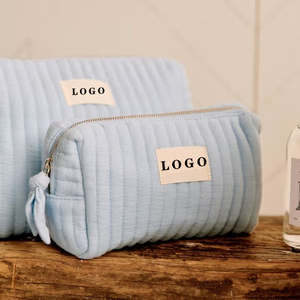 Pochette de maquillage en coton biologique doux avec <span class=keywords><strong>logo</strong></span> personnalisé pour femmes, mignonne, petite beauté de voyage, sac cosmétique en velours matelassé avec fermeture éclair, grand - Product Image 5