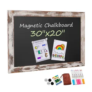 Magnetic Chalk Board 30" X 20" Natural Wood Framed Wall Chalkboard Signs for Kitchen Kids Home Decor School