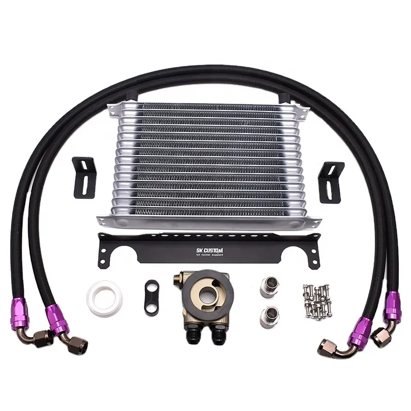 SK CUSTOM 15 Row Oil Cooler Universal AN10 Oil Cooler Kit With Thermostat Sandwich Plate Oil Radiator Kit