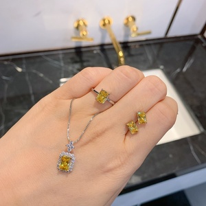Factory Wholesale High Carbon Diamond Jewelry Eco-friendly Copper Square Yellow Zircon Necklace Ring <b>Earrings</b> Jewelry <b>Set</b> - Product Image 4