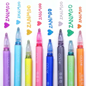 כדורי עט 0.3 Suppliers-חמוד kawaii קו כפול עט 8 צבע מבריק צבעוני תלמיד גרפיטי ציור diy יד נמשך סמן