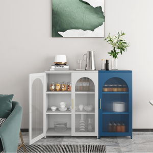 Mueble de Salón, Gabinete de Almacenamiento y Exhibición de Vidrio Acanalado, Estilo Industrial Moderno, Color Negro - Product Image 6