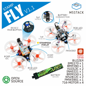 Kit de quadricoptère programmable open-source M5stack Stampfly V1.1 en panneau de particules avec contrôleur de vol, modules <span class=keywords><strong>GPS</strong></span> et capteurs externes - Product Image 3