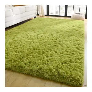 Alfombras suaves de felpa para sala de estar para niños y niñas, alfombra moderna y peluda para interiores, sin caída, color verde