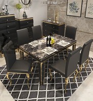 Ensemble de 6 chaises de salle à manger en cuir italien, table et chaises de luxe, meubles de salle à manger en marbre moderne