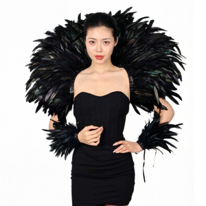 Cape en Plumes Véritables avec Bracelets Assortis en Plumes pour Costume d'Halloween, Cosplay, Festival, Défilé, Spectacle Scénique - Product Image 1