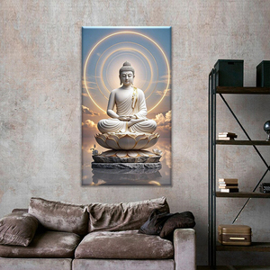 Meditating <strong>Buddha</strong> with Aura <strong>Canvas</strong> Spray <strong>Painting</strong>, Zen Spiritual Wall Art for Home Decor - Product Image 2