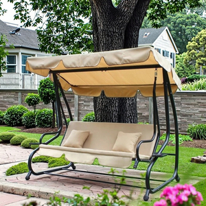 モダンな屋外パティオ3人乗りガーデンスイングベッドスイング調整可能ルーフ2カップホルダーポーチプールサイド裏庭用 - Product Image 2