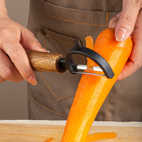 Pisau Pengupas Stainless Steel Grosir dengan Gagang Kayu, Alat Dapur Logam untuk Buah dan Melon