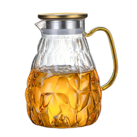 Carafe en verre Hxglass 1,8 L à motif martelé avec couvercles dorés pour eau chaude, café, ou comme bouilloire